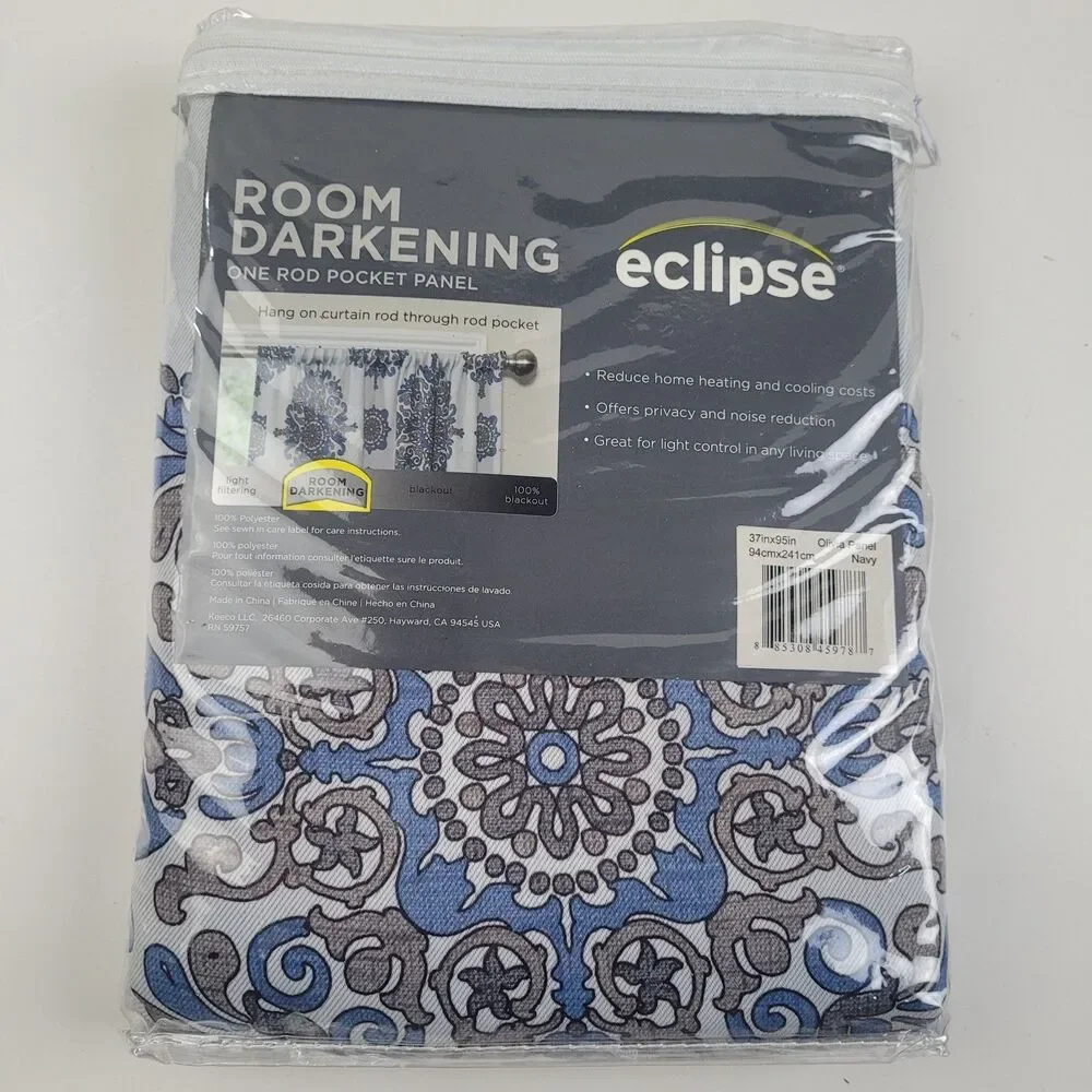 NEW Eclipse Peconic jute blackout Grommet curtains ''Olivia Navy 37x95 #CT14